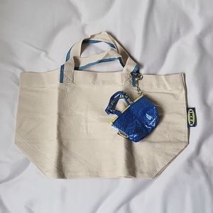 NWT IKEA Spikrak 16" Canvas Shopping Bag Tote Cute Mini Blue Coin Zip Key Fob